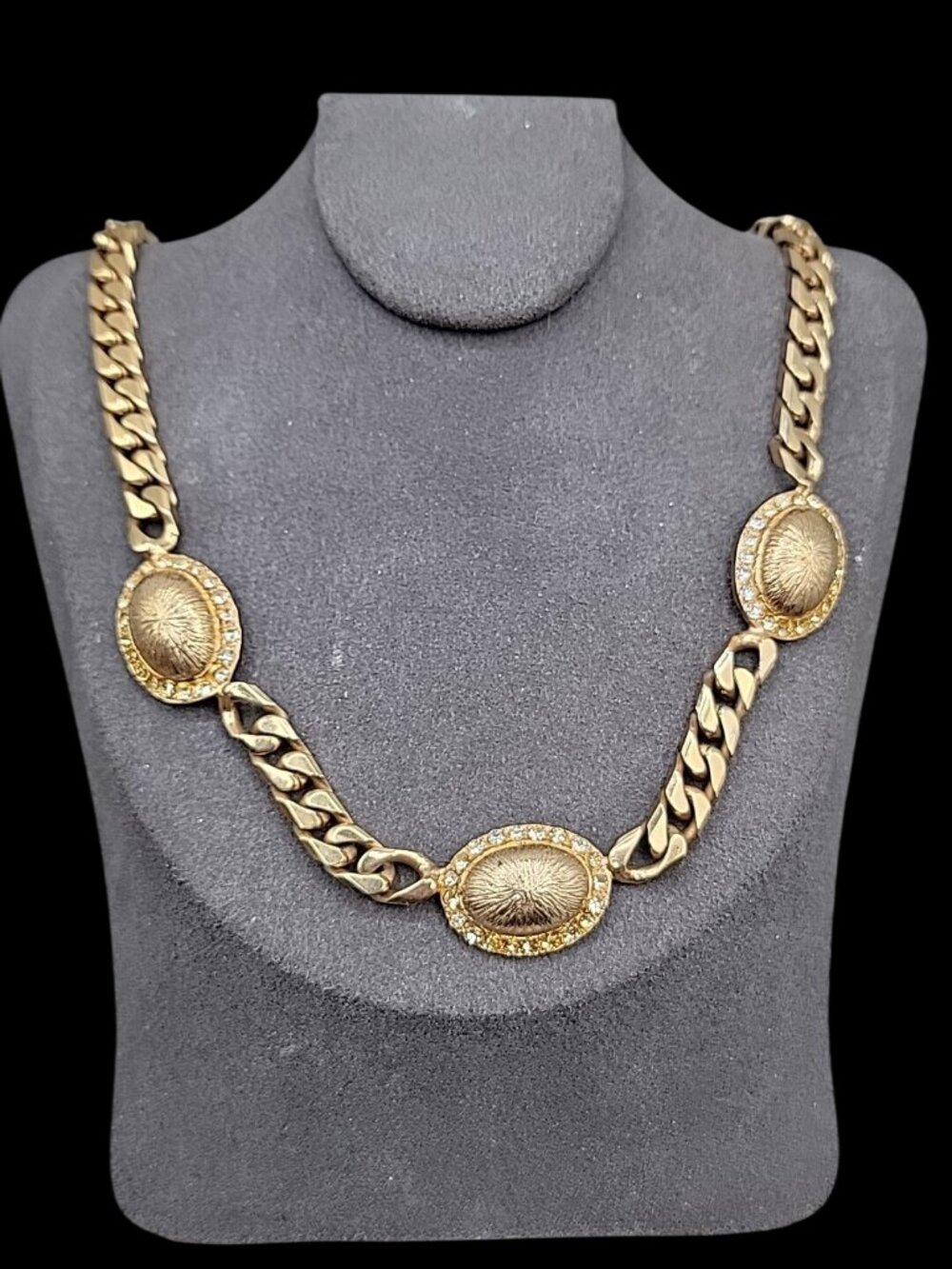 Bijoux Cascio Chunky Enamel Rhinestone Station Choker Necklace 17" Gold Tone VTG
